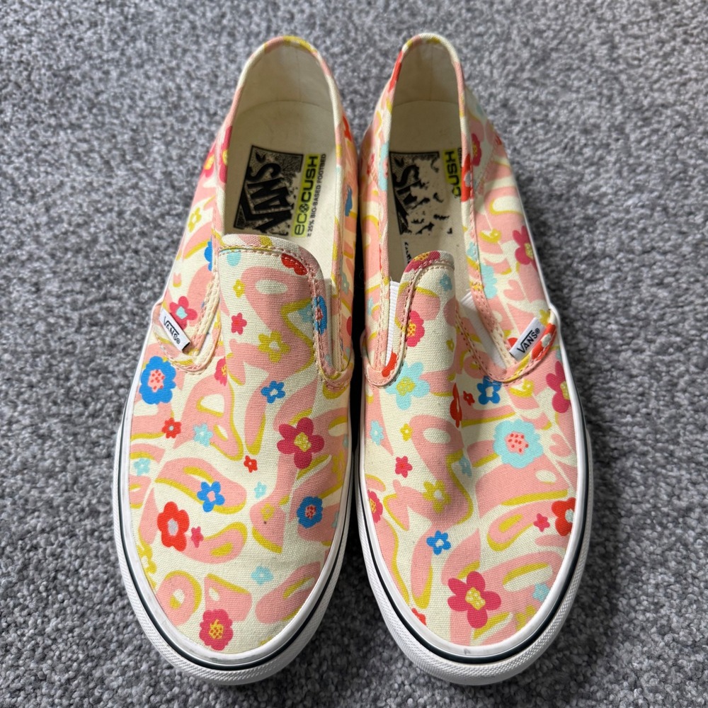 Vans Classic Slip-On Pink Floral Psychedelic EcoCush Sneakers Womens 9 Mens 7.5